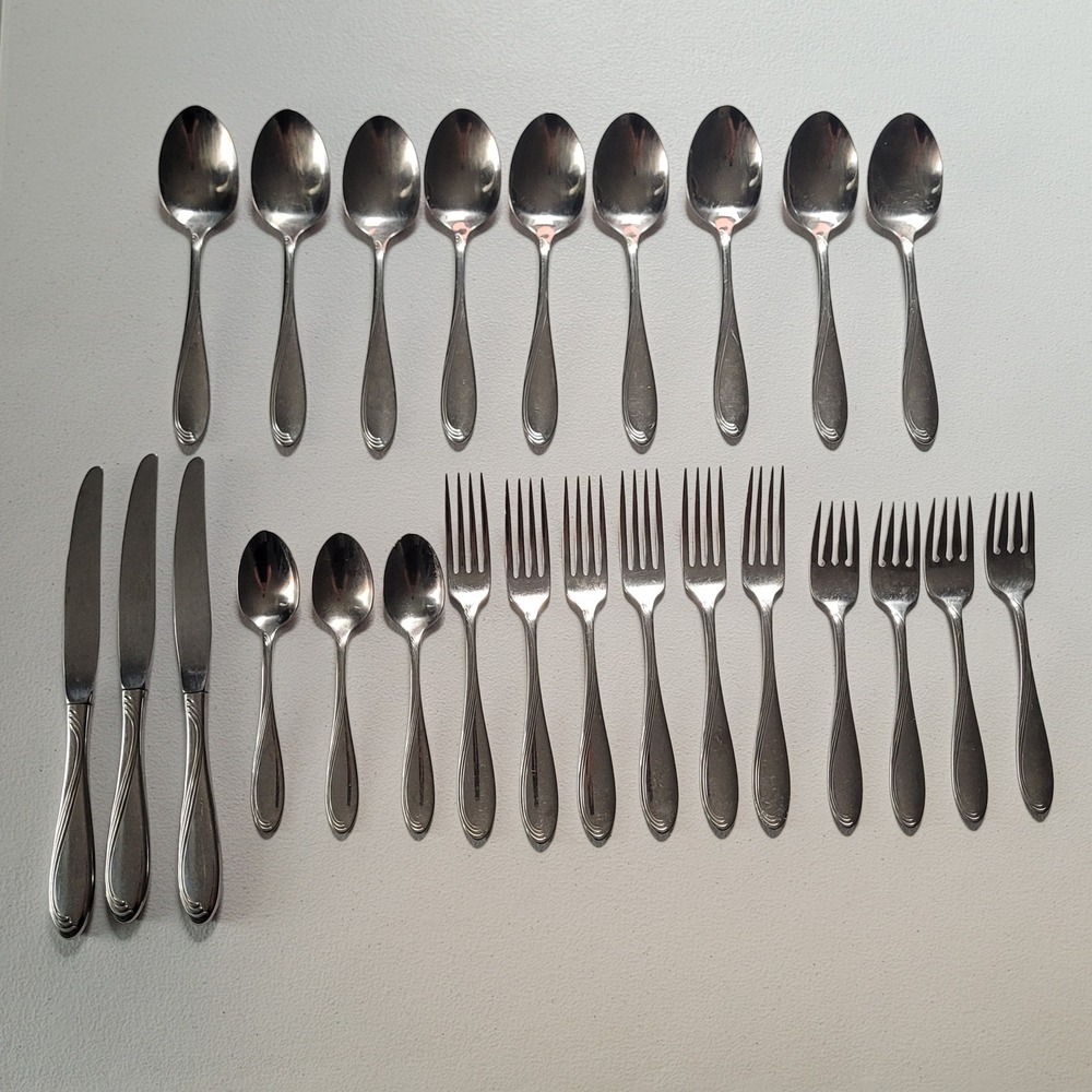 Oneida Caber Cresta Windswept Scroll Stainless Flatware Set 25 Pc Swirl Pattern